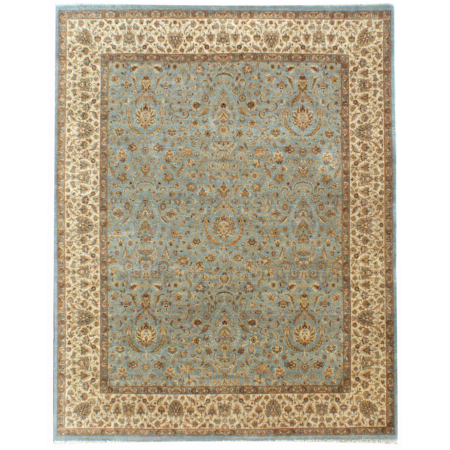 Fine Sultanabad carpet, hand-knotted in India, light blue with ivory and an all over floral design.