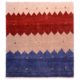 Square Gabbeh rug with colours of red, blue, fawn and beige.