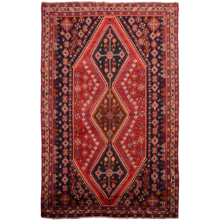 Fine Qashqai carpet with three medallion design on a red ground.