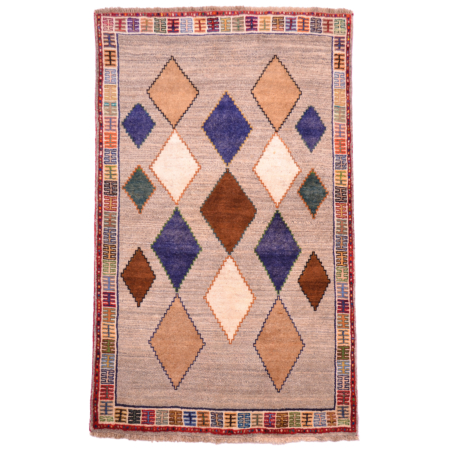 Funky Gabbeh Nomad Rug grey with constrasting diamond design.