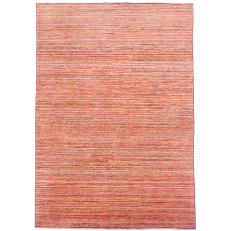 Line Gabbeh Carpet with design of thin stripes in colours of rust, gold and cream.