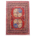 Afghan Chubi Fil Pai Mat with 2 octagon motifs on a rust field, with brown and beige border.