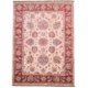 Afghan Ziegler rug: beige with floral design and rust-red border.