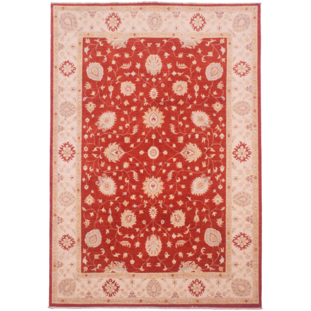 Rich rust-red with cream Afghan Ziegler Carpet with all over floral design.