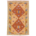 Brown, amber-gold & green Qashqai Kelim Rug with 2 medallion geometric design.
