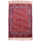 Turkoman Yamoud Rug with design of kepse guls on a red ground.