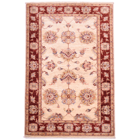 Traditional Afghan Ziegler Rug with beige field and rust border. Classic floral design.