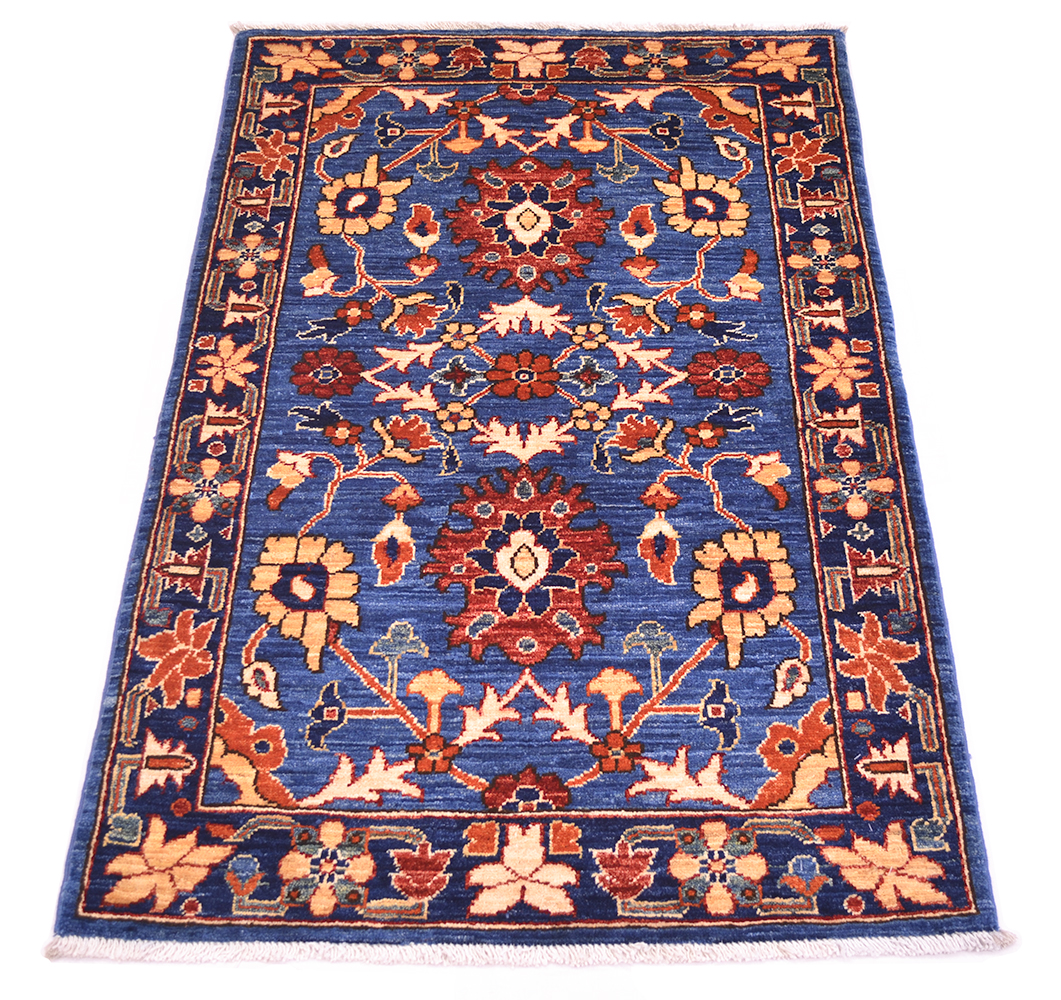 Simple Blue Small Rug Blue fine Aryana Small Rug 1.27x0.83m | The Oriental Rug Merchant