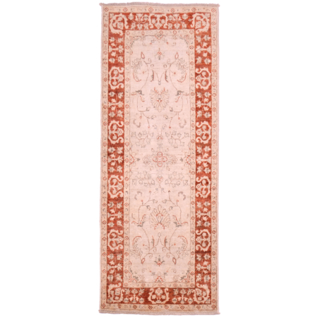 Traditional Afghan Ziegler Strip / short runner with classic colours of beige with rust border & floral pattern.