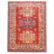 Rust red Fine Afghan Kazak Rug with triple medallion design & border of stylised bird motifs.