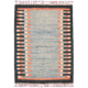 Maimana Modern Kilim: plain blue centre with colour variations and contrasting border design in black, beige and terracotta.