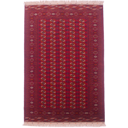 Fine quality red Turkoman Red Bokhara Carpet with all over geometric design of Tekke guls.