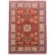Afghan Red Kazak Rug with rusty-red field colour, beige border and geometric design.