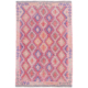 Handwoven Afghan Pink & Blue Kilim Rug with all over geometric design.