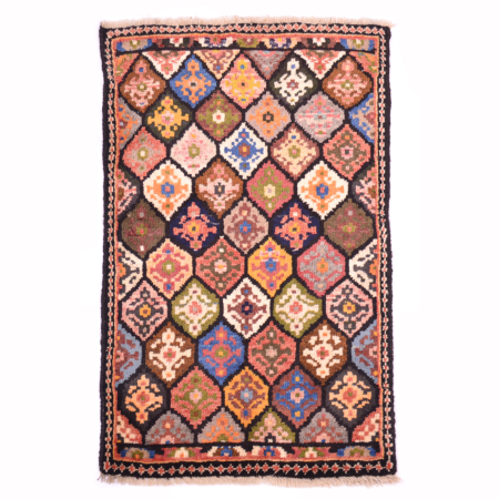 Tribal Gabbeh rug with colourful all over design.