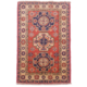Hand-knotted wool pile Kazak mat with geometric design & terracotta primary colour along with navy and cream.