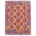 Handwoven Purple Kelim rug with geometric design. Colours include purple, orange, cream, green and mustard.