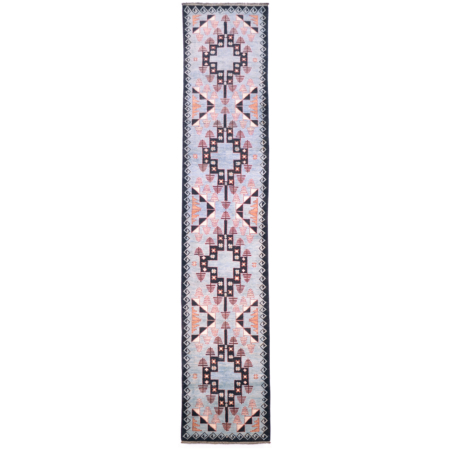 Hand-knotted wool pile light Blue Aryana runner with geometric tribal Navajo style design.