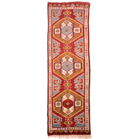 Old Karapinar runner with large scale geometric design on a red ground.