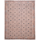 Handwoven large Maimana Kelim rug with all over geometric design in neutral shades with teal accents.