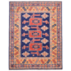 Navy Kazak dozar rug with terracotta and ochre. It has a geometric Karagashli design.
