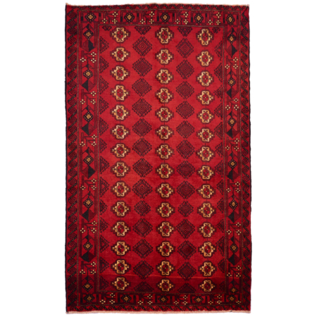 Red Balouch rug with all over design.