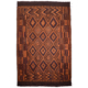 Large old Afghan Ghalmouri Kilim with all over design of browns, orange, navy and black.