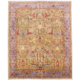 Hand-knotted Afghan Green Garous carpet with all over floral design and light blue main border.
