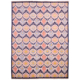 Ikat design rug with all over design in colours of dark blue with cream as well as yellow, green, blue and terracotta.