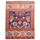 Antique style Garous rug with colours of navy, beige, rust and green.