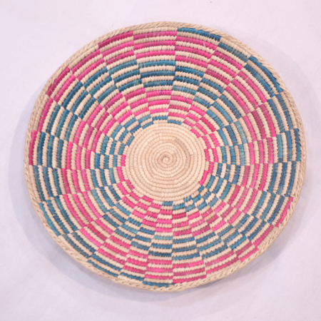 Colourful Wicker Basket: swirl of pink, beige and teal.