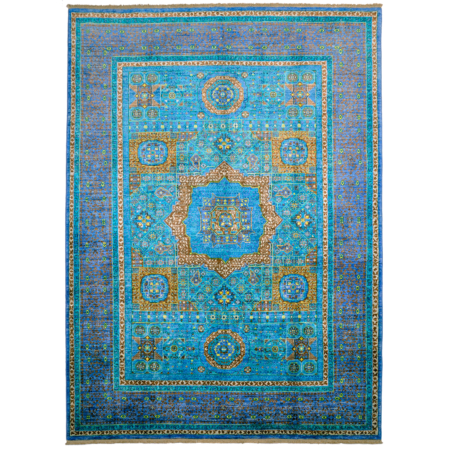 Fine quality Mamluk carpet in colours of turquoise, blue as we all as detail shades of brown, grey and yellow.
