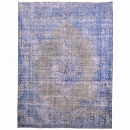 Vintage Overdyed carpet blue with medallion design.