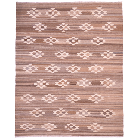 Natural Labijar Kilim with neutral brown tones with variation of shades & geometric design.
