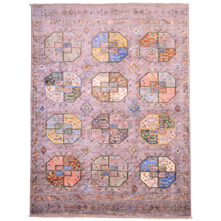 Modern Fil Pai rug, grey with 12 multicolour guls.