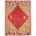 Afghan Khyber rug with red diamond medallion on a green background surrounded with meandering border.