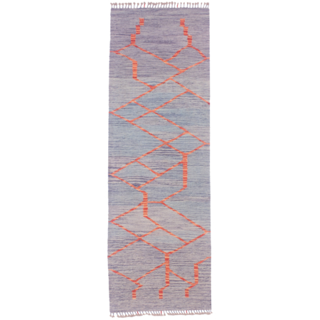 Afghan handwoven Modern Kintsugi design Kilim runner with bluish main colour with variations of shade & rust design.