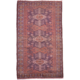 Vintage Kars rug with terracotta, purple-blue, cream and green tones. Geometric 3 medallion design.