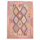 Handwoven Afghan Soft Colour Kilim with contrasting black lattice; all over geometric design.