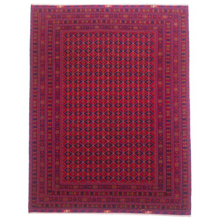 Red & blue all over design geometric fine Afghan Mushwani carpet with 3D weave of kilim and pile.