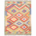 Colourful Kilim Rug from Afghanistan, green with rust, blue, yellow and cream. All over geometric design of stepped medallions.