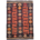 Handwoven wool Afghan Labijar Kilim with traditional geometric design in colours of terracotta, charcoal, aubergine, soft green, gold, and blue.