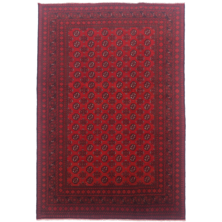 Classic red & black handwoven Afghan Aqcha Bokhara carpet.