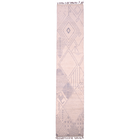 Cream with grey-blue Afghan Berber design runner with abstract diamond theme.