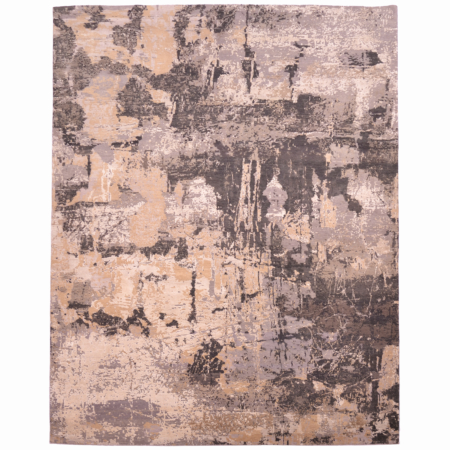 Twilight Dusk carpet: a masterpiece abstract rug with colours of charcoal, grey, gold and ivory. Wool and silk high-low pile.