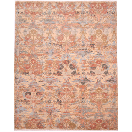 Arts and Crafts Flourish carpet features an all-over theme of floral bouquets set on a beige/cream field with delicate colours of terracotta, gold, light blue, and soft green.