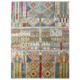 Hand-knotted wool and silk pile Fine Gabbeh Lux carpet from India with geometric multi-colour design.