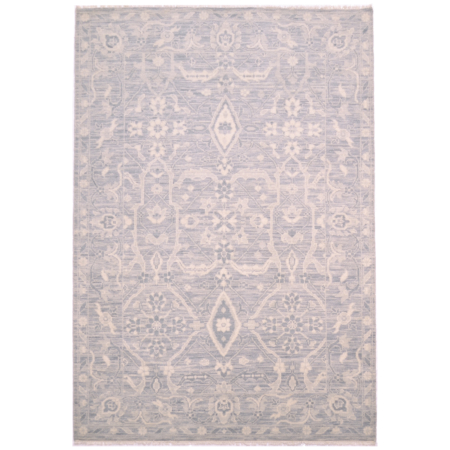 Hand-knotted Tonal rug from India in nuanced tones of grey and cream with elegant Persian design.