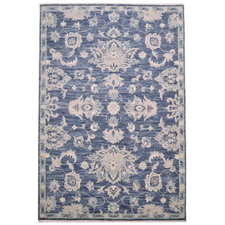Elegant floral design Indian Tonal rug in dark blue and cream tones.