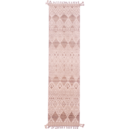 Cream & brown hand-knotted wool pile Afghan Berber runner with geometric all over design with diamond theme.
